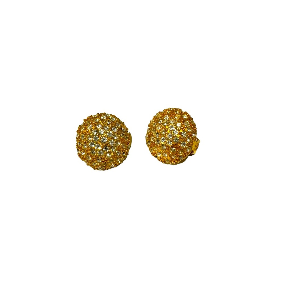 Golden button earrings covered in crystals. Clip on.